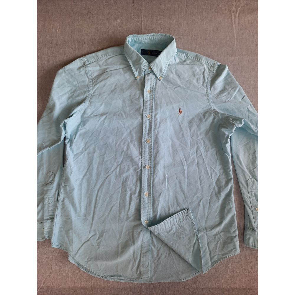Ralph Lauren Men‎ Large Knit Long Sleeve Button Shirt Powder Blue Pure Cotton